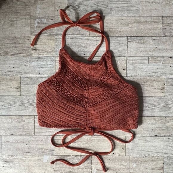 Xhilaration, Copper/Rust Knit, Strappy, Halter Style, Bikini Top - Picture 4 of 15